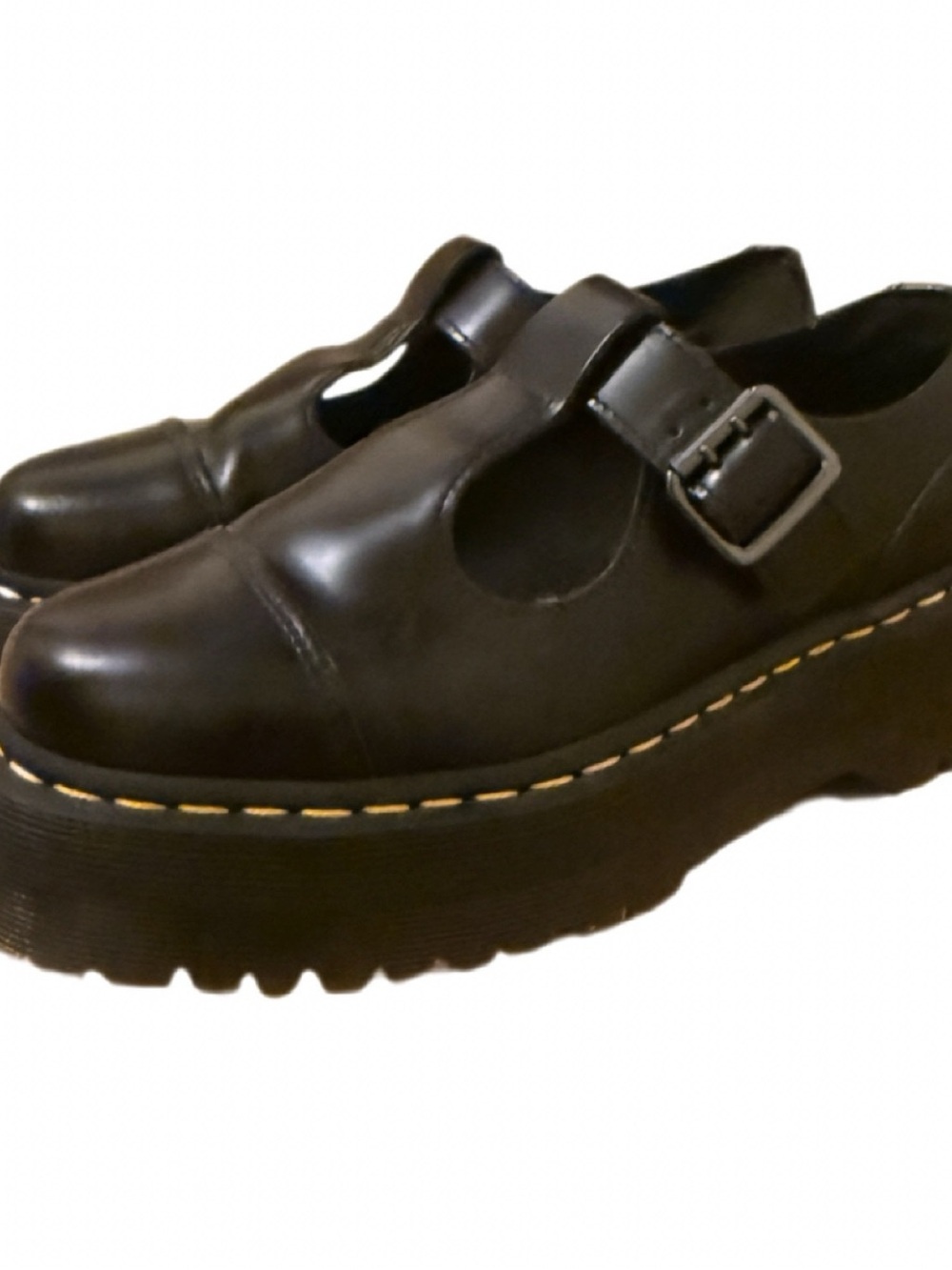 Dr. Martens Bethan Platform Mary Jane Smooth Black Polished Leather US 7 EUC